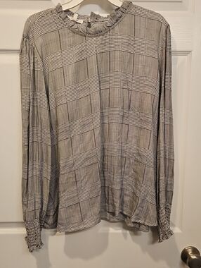 Maurices Black & White Plaid Ruffle-Neck Blouse